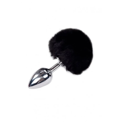 Plug Anal de Metal con Pompón Negro