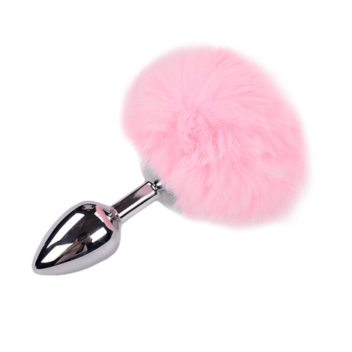 Plug Anal de Metal con Pompón Rosa