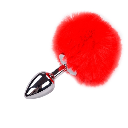 Plug Anal de Metal con Pompón Rojo