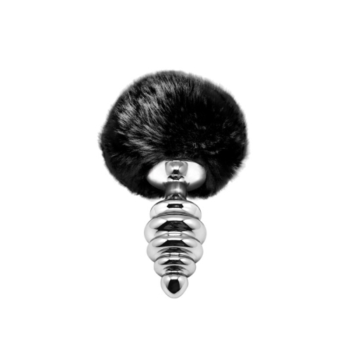 Plug Anal Metal en Espiral y Pompón Negro