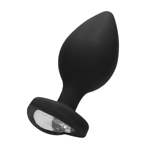 Plug Anal Negro con Corazón de Diamante - Extra Grande