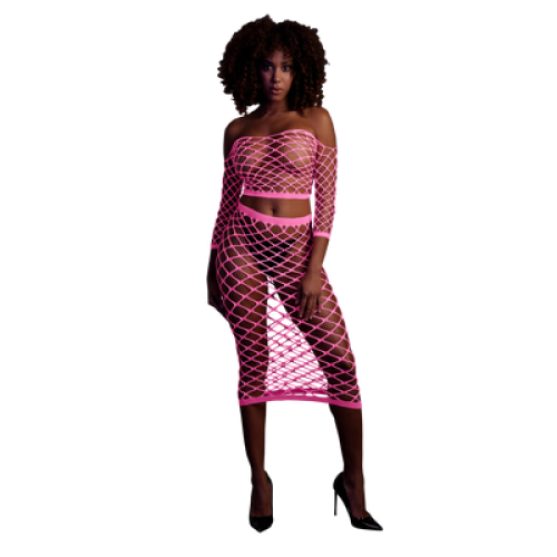 Top de manga larga y falda larga - Talla única - Rosa neón