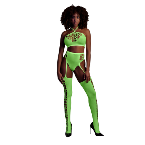 Conjunto Dos Piezas con Crop top y Medias - Talla única - Verde neón